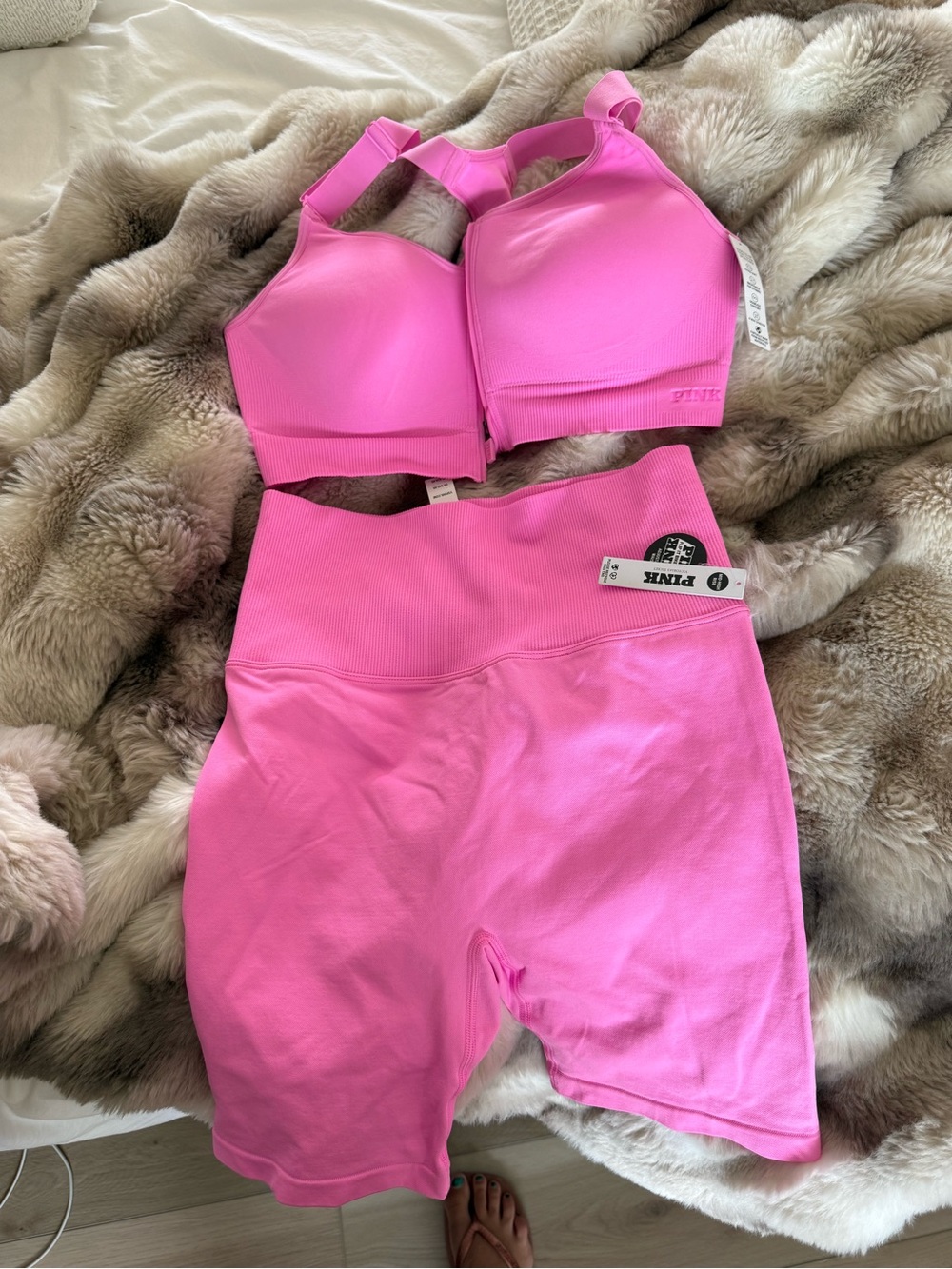 Victoria's Secret PINK Bright Pink Seamless Sports Bra & Bike Shorts Set